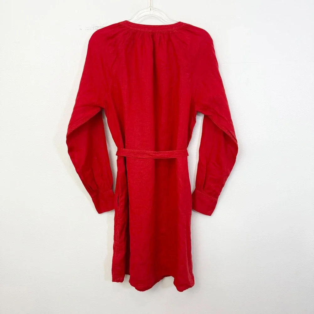 J.Crew Cabana Red Linen Belted Mini Dress Size Small Tall